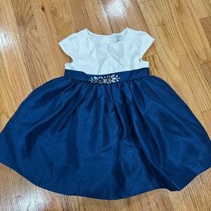 Gymboree White and Navy Blue Girl's Dress with Jewel Waist 12-18 months